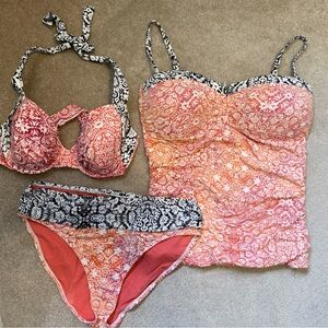 Tommy Bahama Coral Medallion Bikini Top Bottom Tankini 3pc Set Large  34D